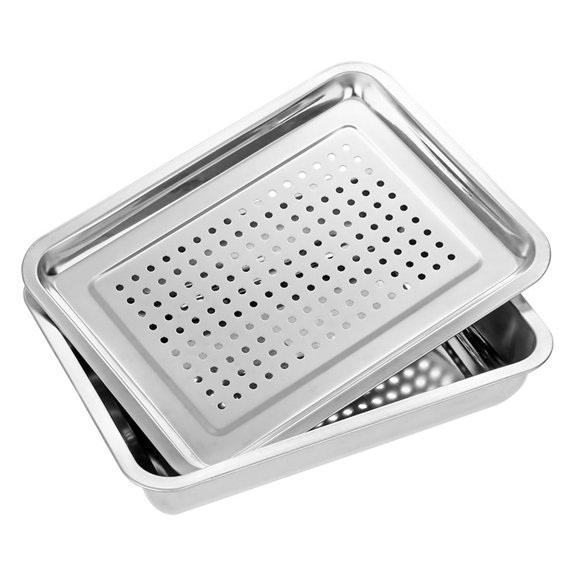 unbranded Thickened Stainless Steel Rectangular Tray Drainer Multifunctional Drying Plate Fried Chicken Plates Kitchen Accessories