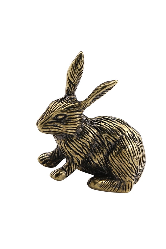 Vintage Brass Rabbit Figurine Small Bunny Statue Chinese Zodiac Rabbit Miniature Model For Desktop Craft Ornament Table Centerpieces