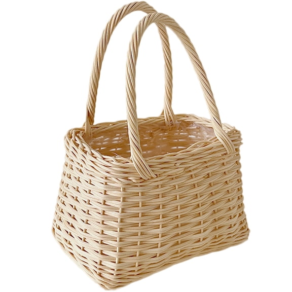 unbranded Weaving Basket Flower Holder Fake Hanging Small with Lid Toy Storage Beige