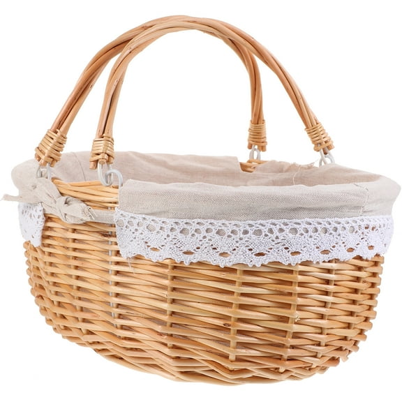 unbranded Wicker Woven Picnic Basket with Liner and Handle Portable Food Basket Gift Basket