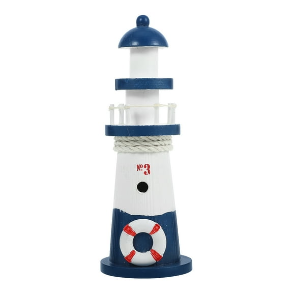 Luxshiny Tabletop Nautical Decor Lighthouse Ornament Dark Blue Wood 1Pcs 8.7x3.1x3.1in