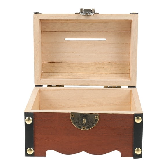 unbranded Wooden Piggy Bank Mini Treasure Chest with Key Money Boxes for Adults Child Black