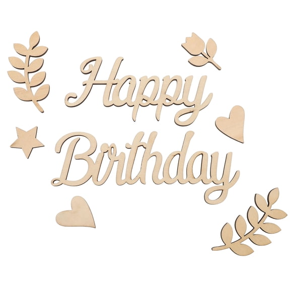 KALLORY Beige Happy Birthday Wooden Ornament for DIY Decorations and , Quality Wood Cutout Sign 6.5x4.5 inches