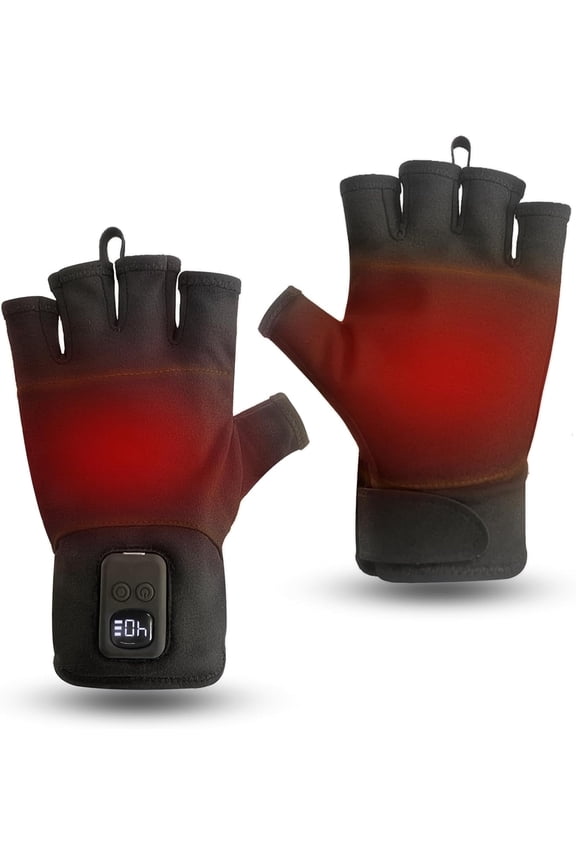 Heated Fingerless Gloves: Touchscreen, Digital Display, 3 Heat Levels, 4 Time Settings, Rechargeable for Winter Cold Weather