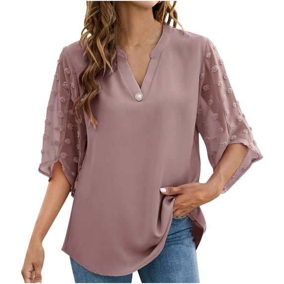 under 10.00 LYXSSBYX Womens Tops Short Sleeve Women Fashion Casual Solid V-Neck Loose Short Sleeve T-shirt Top Blouse Pullover