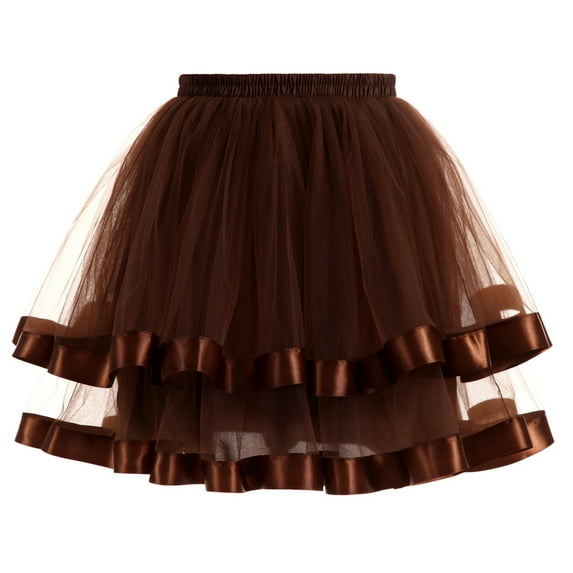 under $10 Charella Women Petticoat Underskirt Swing Tutu Princess Skirt Hippy Cosplay Cute New Coffee,M