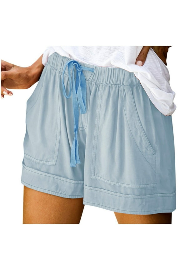 under $10 Charella Womens Plus Size Shorts Comfy Drawstring Casual Elastic Waist Pocket Loose Short Pants Light Blue,XXXXXL