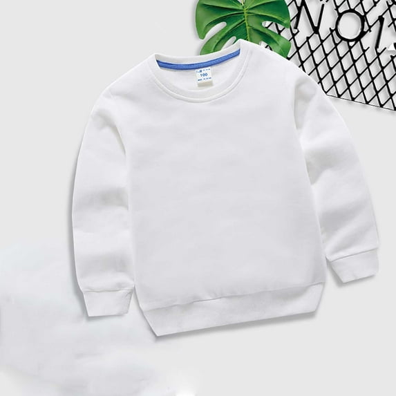 under $10 Kids Winter Pullover Sweatshirt Long sleeve Solid Color Tops Outerwear for Boys Girls White,3-4 Years