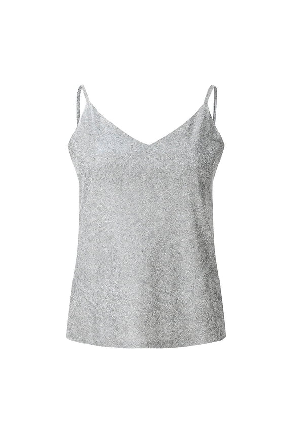 under $10 Summer Tops For Women Glitter Strappy Tank Shirt Ladies Shiny Cami Trendy Swing Vest Clubwear Tees,Silver,Medium