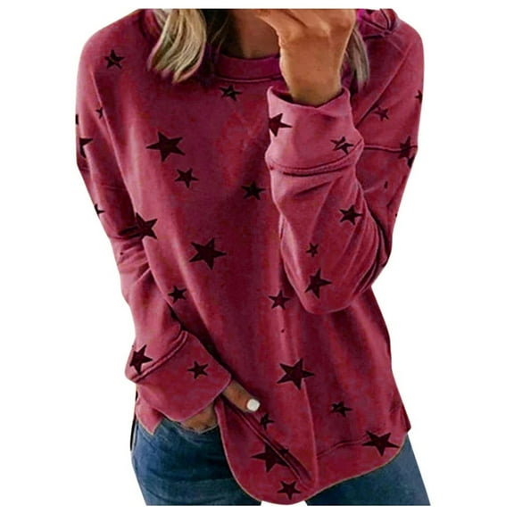 under $10 Women Sweatshirts Trendy Graphic Long Sleeve Outwear Shirts Round Neck Blouse Loose Pullover,AW4-Wine,XX-Large