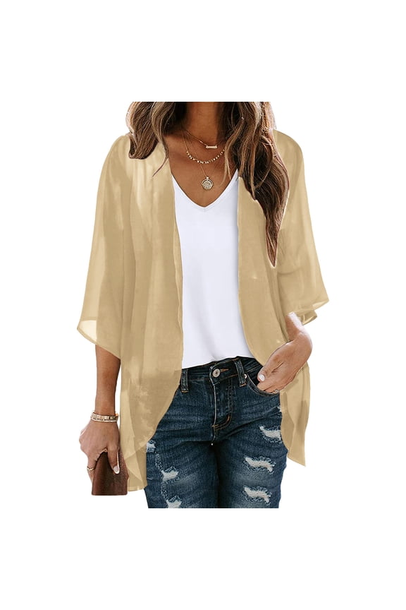 under $15 Turilly Women's Coats and Jackets Women's Puff Sleeve Kimono Cardigan Loose Chiffon Cover Up Casual Blouse Tops
