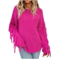 thumbnail image 1 of under $5 JINMGG 2025 Fall Winter Plus Size Sweaters for Women ,Women's Solid Round Neck Top Long Sleeved Sweater Tassel Sweater Round Neck Sweater, 1 of 5