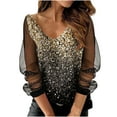 thumbnail image 1 of under $5 JINMGG 2025 Summer Womens Tops Womens Plus Size $5 Women Print Mesh Long Sleeve V-neck Blouse Pullover Tunic Tops Shirt, 1 of 5