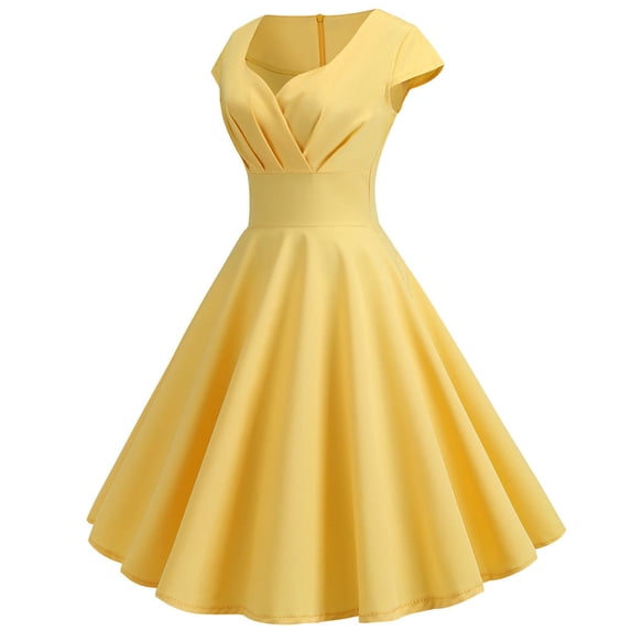 under $5 JINMGG Dresses for Women 2023 ,Fashion Women Zipper V-Neck Solid Color Full Swing Short-Sleeved Dress