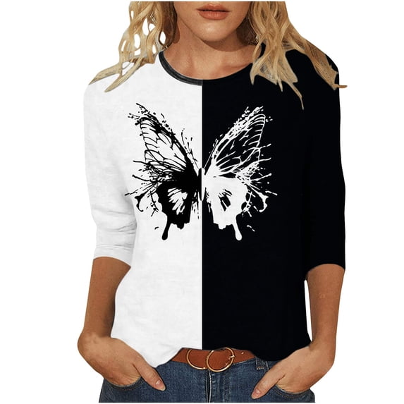 under $5 JINMGG Fall Long Sleeve Shirts for Women Women's Summer Fashion Slim Tie Round Neck Short Sleeve T-Shirt White L