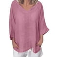 thumbnail image 1 of under $5 JINMGG Fall Tops Fashion Women's V-Neck 3/4 Sleeve Solid Casual T- Shirt Blouse Tops Pink XXXXL, 1 of 5