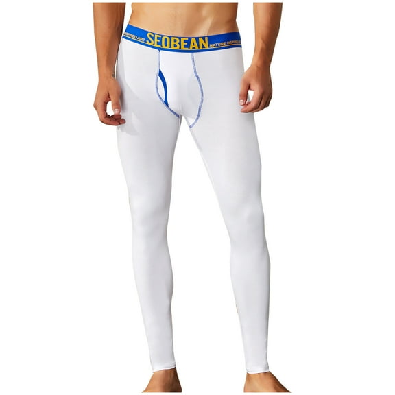 under $5 JINMGG Men Pants Men's Print Cotton Breathable Sports Leggings Thermal Long Johns Underwear Pants White L