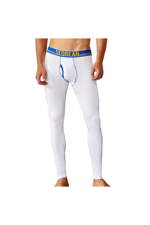 under $5 JINMGG Men Pants Men's Print Cotton Breathable Sports Leggings Thermal Long Johns Underwear Pants White L