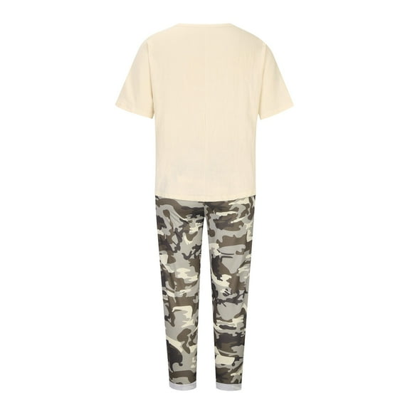 under $5 JINMGG Two Piece Outfits Women, 2023 Fashion Fall Women's Print Crewneck Half Sleeve Pullover Shirt Tops   Pants Trousers Set Red S