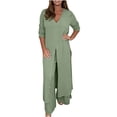 thumbnail image 1 of under $5 JINMGG Two Piece Outfits Women, 2025 Fashion Fall Women's Solid V-Neck Long Sleeve Split Top and Pants Set Green XXXXXL, 1 of 6