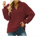 thumbnail image 1 of under $5 JINMGG V Neck Sweaters for Women Fall Winter ,Women's Casual Fashion Long-Sleeved Color Turn-down Sweater Loose Pullover Lapel Sweater, 1 of 1