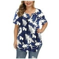 thumbnail image 1 of under $5 JINMGG Womens Tops under $5,Fashion Woman Causal V-Neck Floral Printing Blouse Short Sleeve T-Shirt Summer Button Tops Navy XXXL, 1 of 9