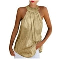 thumbnail image 1 of under $5 JINMGG Womens Tops under $5,Women Summer Solid Sequined Sleeveless Casual Halter Top Tank Shirt Vest Gold L, 1 of 5