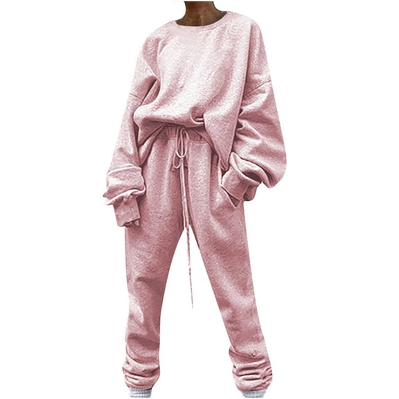 under $5 asdoklhq Women Plus Size Pants Fashion Women Casual Solid Long Sleeve Round-Neck Tracksuit Pencil Pants