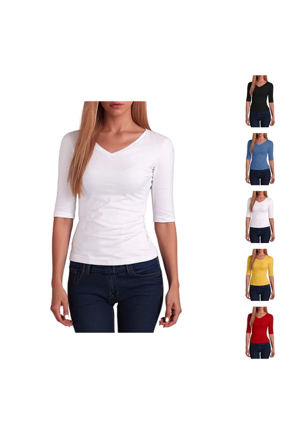 under Shirts for Women Half Sleeve V Neck Fitted Plain T Shirts Spring Summer Basic Tops
