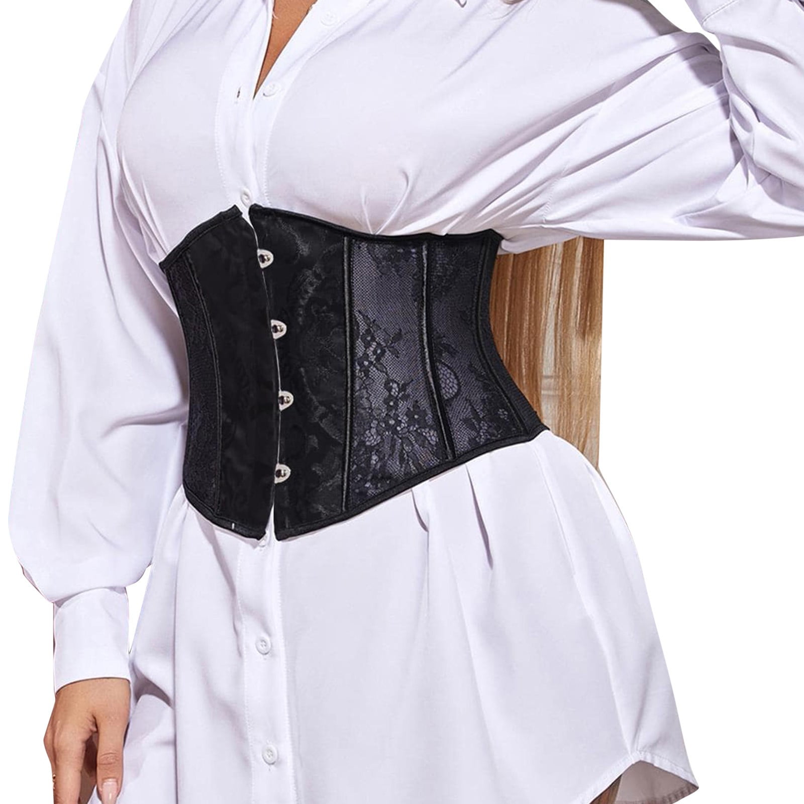 White And Black Corset Woman Shirts, Ladies Corset Shirt, Se