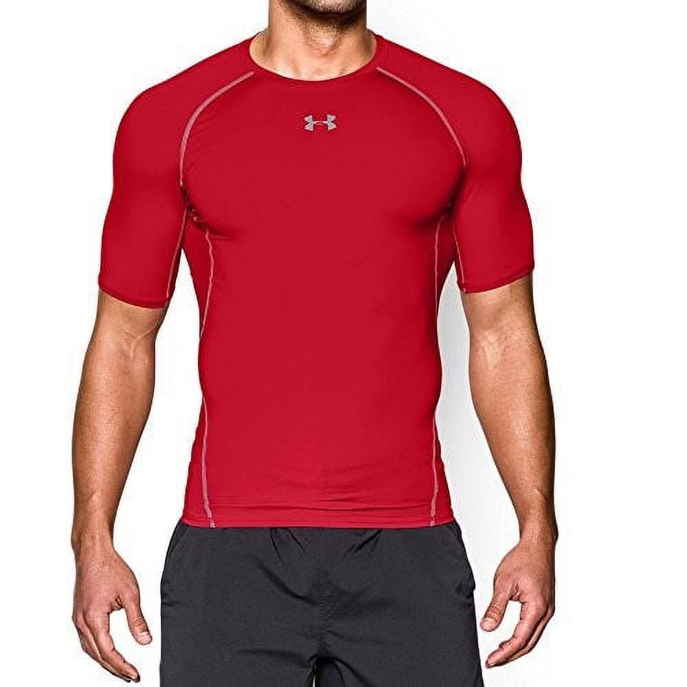 under armour 1257468 men's red armour heatgear short sleeve compression  shirt 