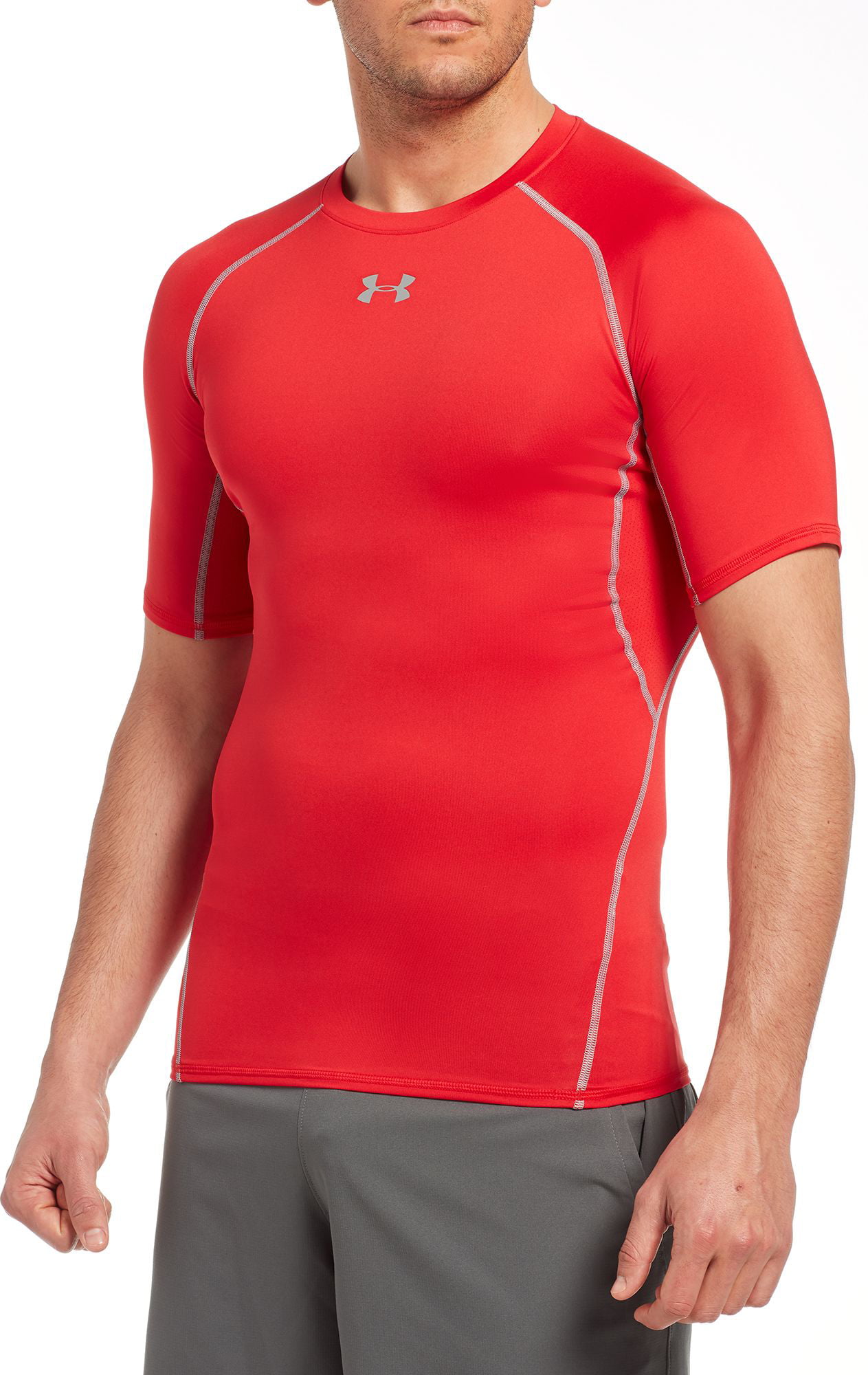 under armour 1257468 men's red heatgear s/s compression shirt - size x-large