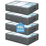 Behome 90L Under Bed Storage Containers, 4 Pack Closet Organizers and Under Bed Storage Bins, Foldable Underbed Storage Bags with Handles for Comforter, Blanket, Towels, Clothes, Gray