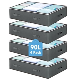 Behome 90L Under Bed Storage Containers, 4 Pack Closet Organizers and Under Bed Storage Bins, Foldable Underbed Storage Bags with Handles for Comforter, Blanket, Towels, Clothes, Gray