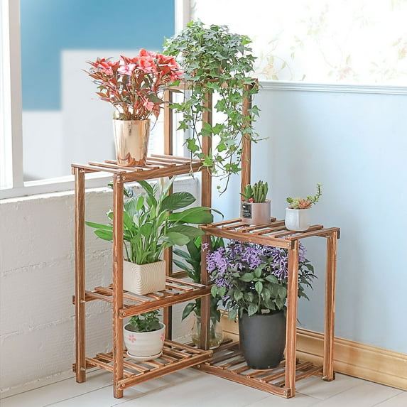 unho Corner Plant Stand 6 Tier Wooden Shelf Garden Patio Displaying Shelves Rack Indoor Outdoor for Flowers Succulents Planter Pots
