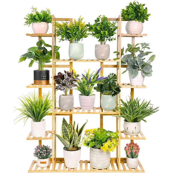 unho Tiered Bamboo Plant Stand: Potted Flower Display Rack Multilayer Storage Holder Shelf Indoor for Garden Patio Balcony Living Room Decor