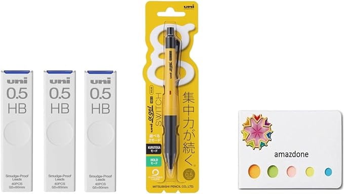 Uni Alpha Gel Switch 0.5mm Mechanical Pencil - Dark Olive + Smudge-Proof Lead & Sticky Notes Set