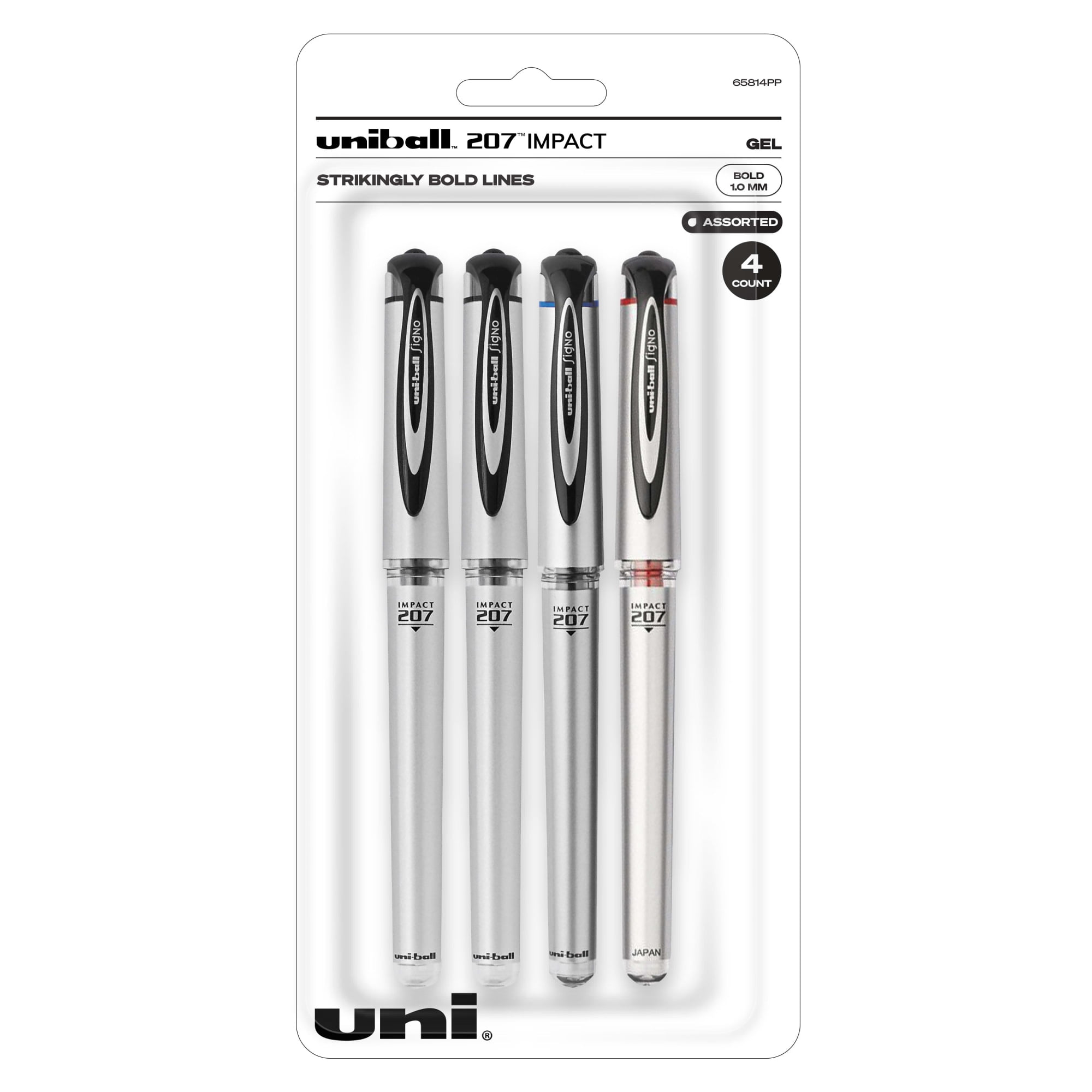 207 Impact Gel Pen, Stick, Bold 1 mm, Blue Ink, Silver/Black/Blue Barrel -  Pointer Office Products