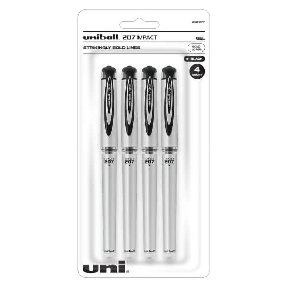 uniball 207 Impact Gel Pens, Bold Point (1.0mm), Black, 4 Count