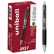 uni-ball 207 Retractable Fraud Prevention Gel Pens, Ultra Micro Point, 0.38 mm, Black Barrels, Black Ink, Pack Of 12