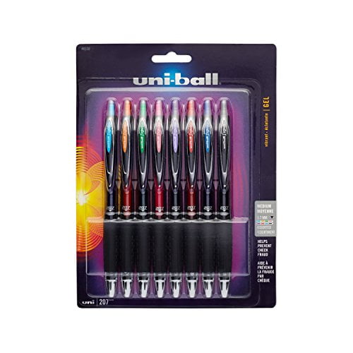 uni-ball 207 Retractable Gel Pens, Medium Point, 0.7 mm, Assorted Ink Colors, 8 Count