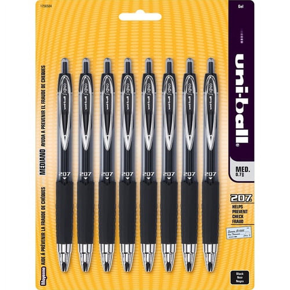uni-ball 207 Retractable Gel Pens, Medium Point, Black, 8 Pack