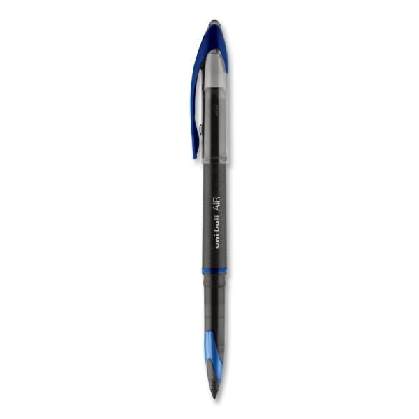 uni-ball AIR Porous Gel Pen, Stick, Medium 0.7 mm, Blue Ink, Black/Blue Barrel, 3/Pack, Each