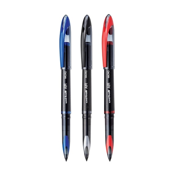 uni-ball Air Roller Ball Pen Plastic 0.5mm Tip with Blue Black and Red Ink 3 Count