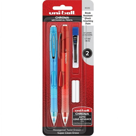 uni-ball CHROMA Mechanical Pencils - HB, #2 Lead - 0.7 mm Lead Diameter - Red Lead - Light Blue, Red Barrel - 2 / Pack | Bundle of 2 Packs