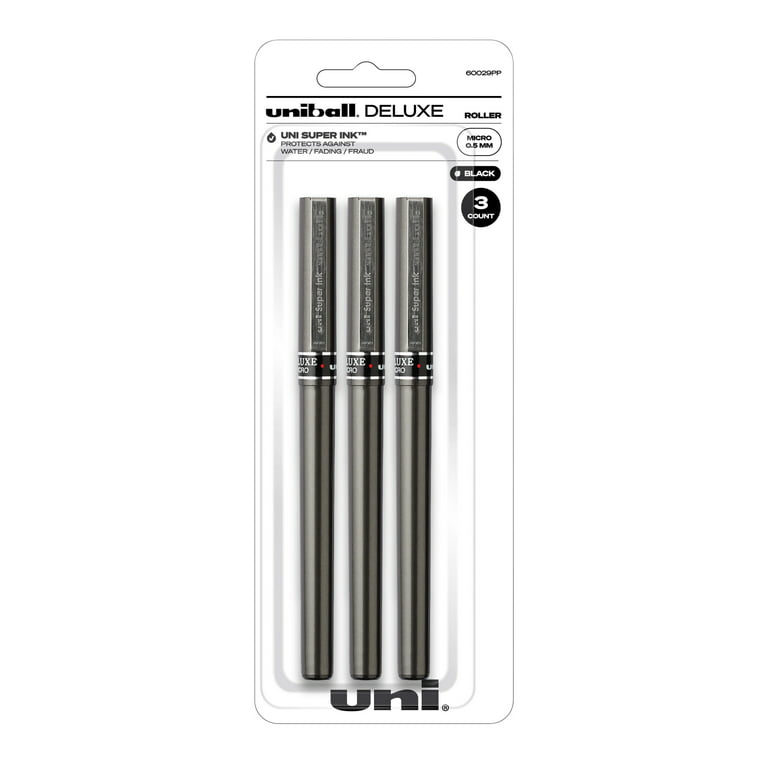 Uni-ball Deluxe Roller Ball Pens, Micro Point, Black - 3 count