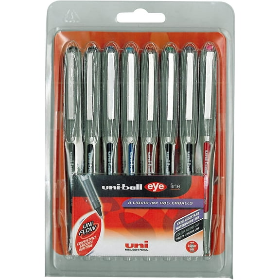 uni-ball Eye Fine UB-157 Rollerball Pens - Assorted Colours, Pack of 8