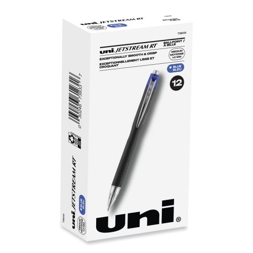 uni-ball Jetstream Retractable Hybrid Gel Pen, Bold 1 mm, Blue Ink, Black/Silver/Blue Barrel, Each