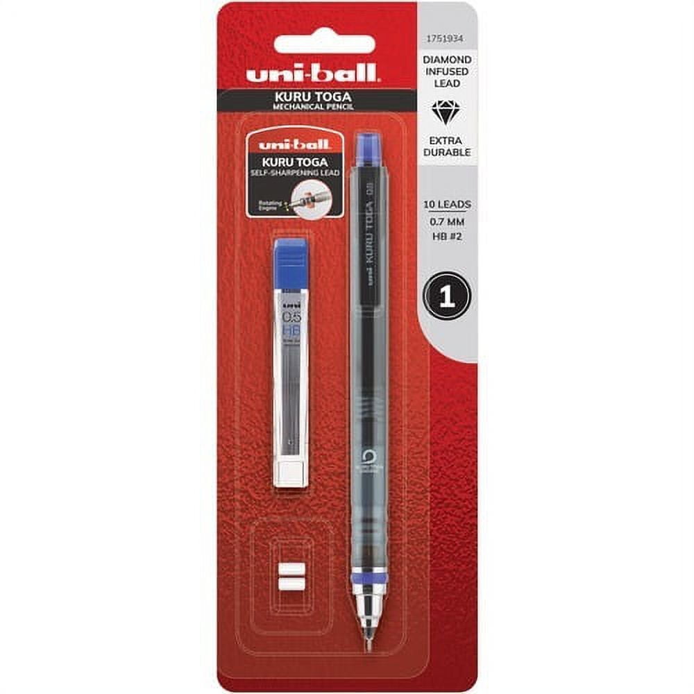 Uni-Ball Kuru Toga 0.5mm Self Sharpening Mechanical Pencil - Smoke Barrel -  2 Pack + 24 Free Leads and 5 Free Erasers 