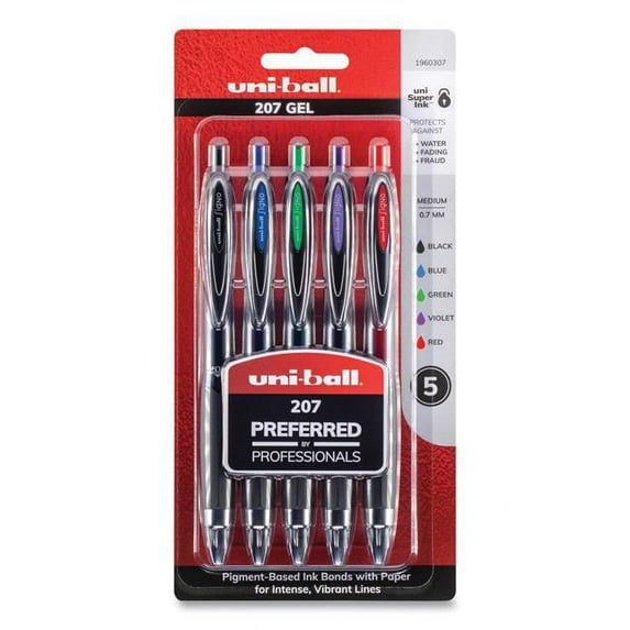 Sanford 261221 Signo 207 Gel Pen, Retractable, Medium 0.7 Mm, Assorted Ink And Barrel Colors, 5/pack